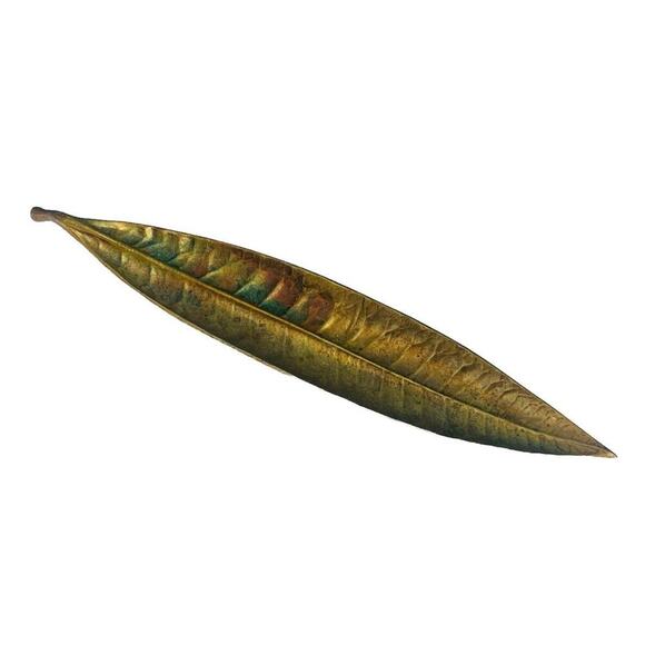 Vintage Solid Brass Euphorbia Codiacum Leaf Dish 1948 Virginia Metalcraft Tray - Picture 2 of 13